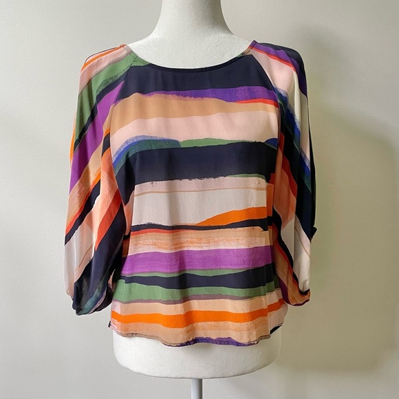 Maeve Tops - Maeve Anthropologie Silk Top Size Small Dolman Sleeve Colorful Art You Wear